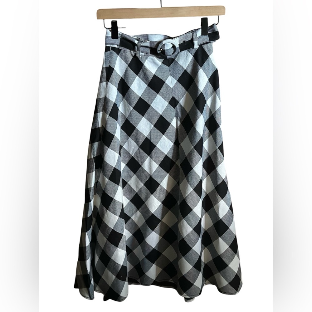 Kate Spade | Black & White Linen Blend Plaid A-Line Skirt | Size 0 NWOT